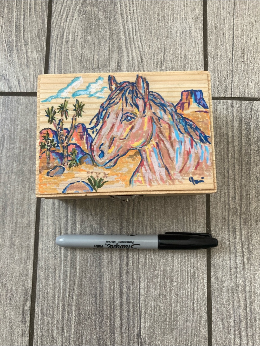 Hand-Painted Horse Wooden Trinket Box